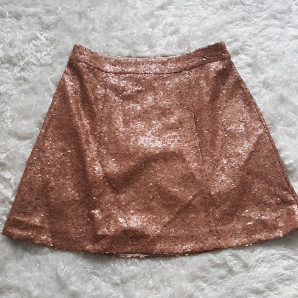 Rose Gold Matte Sequin Mini Skirt | A-line | XS